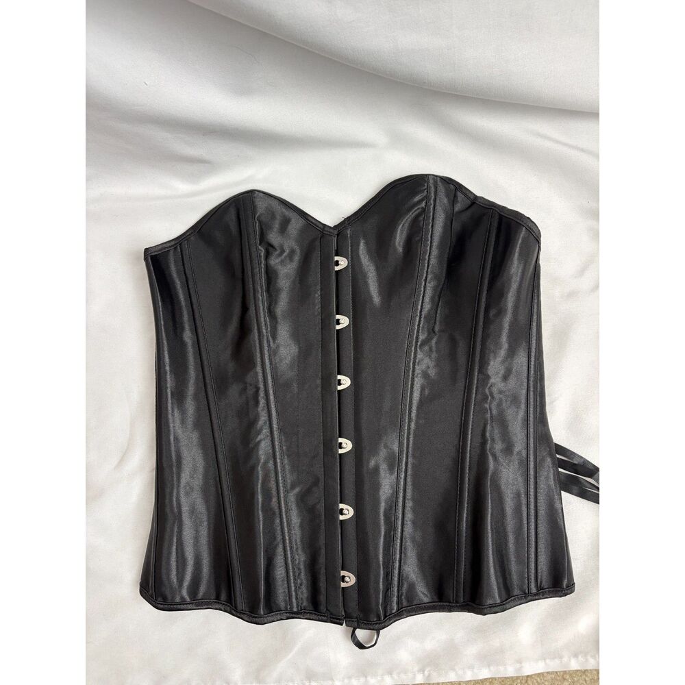 Black Lace Up Boned Corset Bustier Top Plus Size L Witchy Goth Satin Sexy Date
